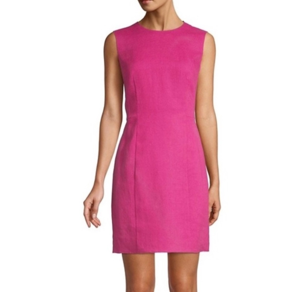 Theory Panel Linen Sheath Mini Dress in Fuschia Pink NWOT
